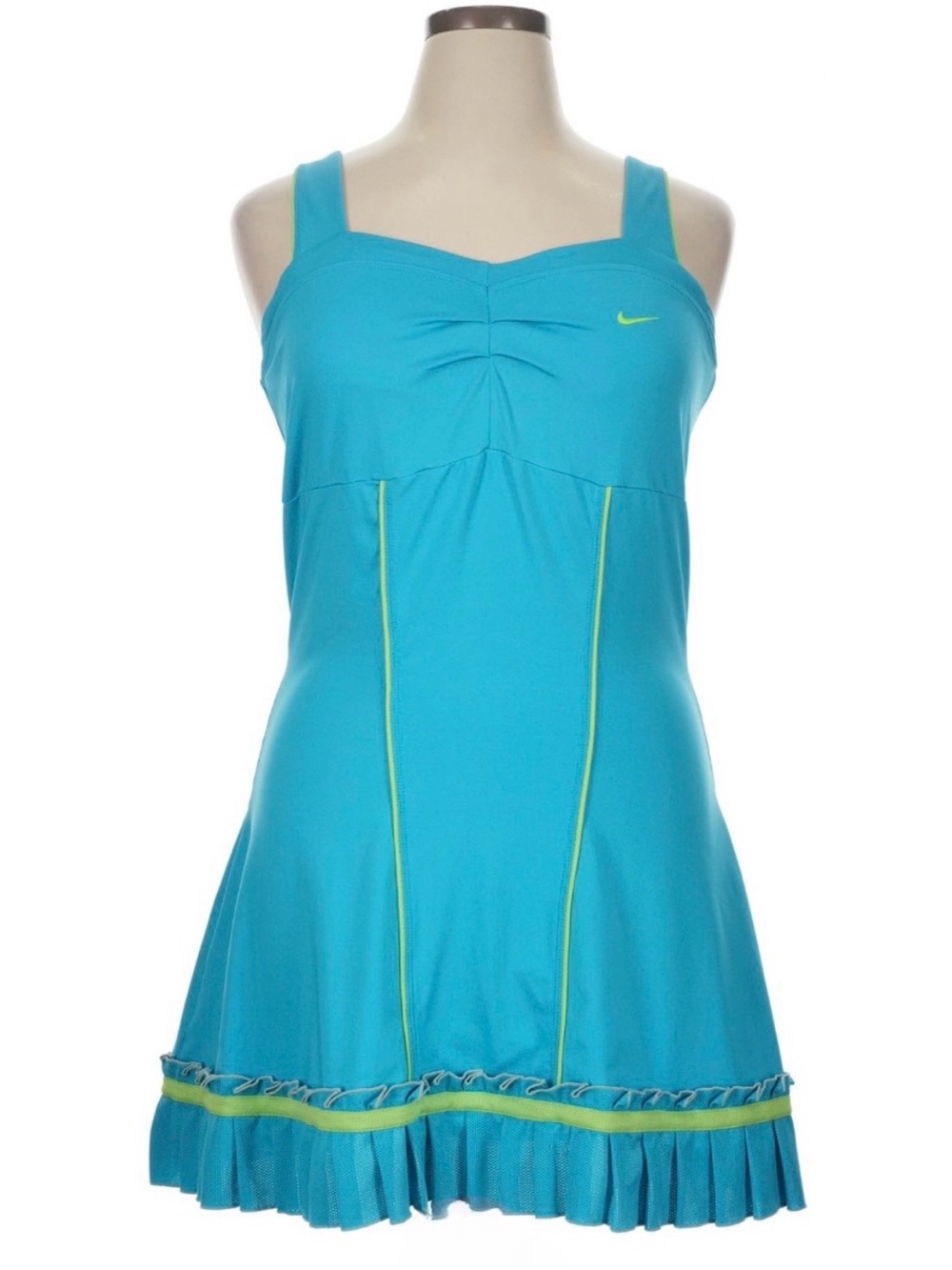 NIKE SERENA WILLIAMS Turquoise /Lime Green Tennis Dress w/Pleated Hem. MEDIUM